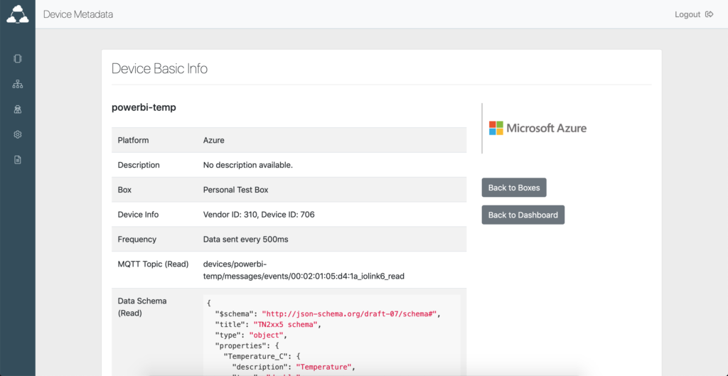 IO-Link Sensor connected to Azure IoT Hub for Dashboard