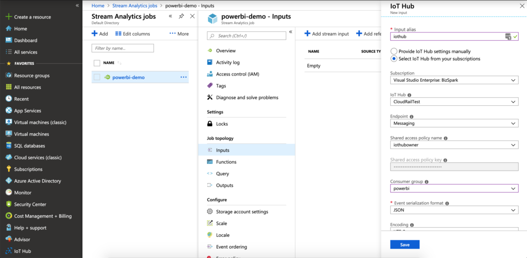 Azure IoT Hub as an Input for PowerBI