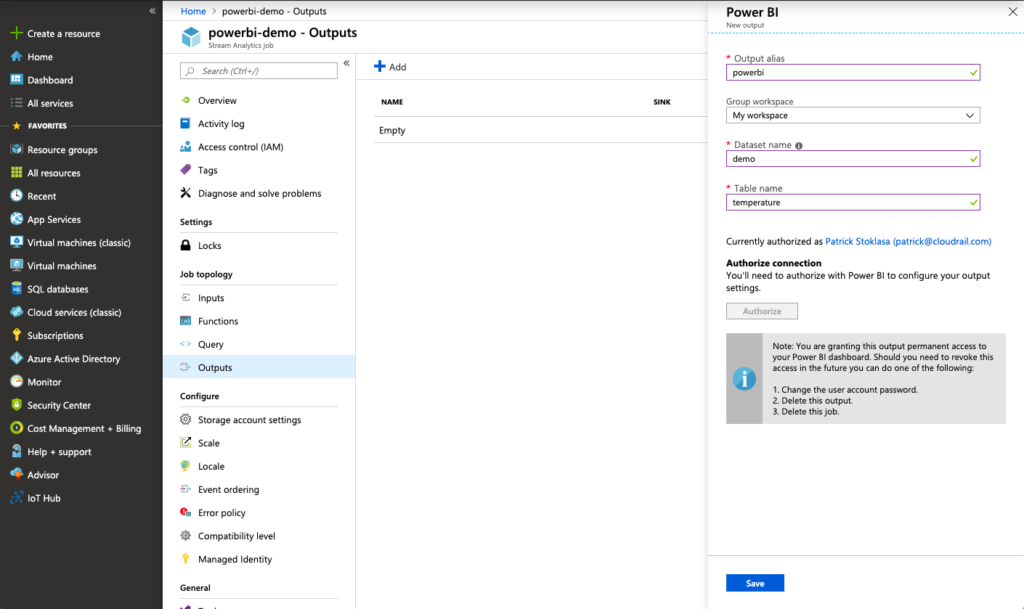 PowerBI as an Output