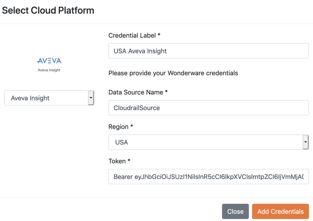 add aveva credentials to cloudrail